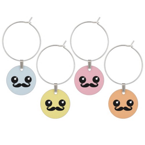 Colorful Happy Face Mustache Wine Charm