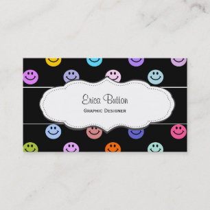 Colorful Happy Face Pattern Business Cards