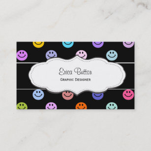 Colorful Happy Face Pattern Business Cards