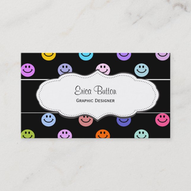 Colorful Happy Face Pattern Business Cards (Front)