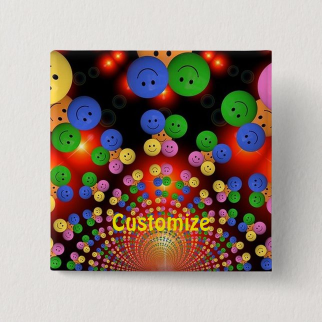 Colorful Happy Face Spiral Button (Front)