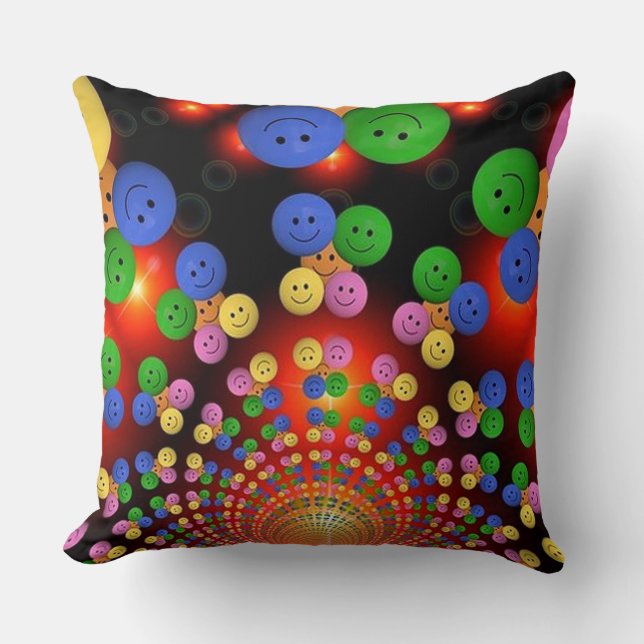 Colorful Happy Face Spiral Throw Pillow (Front)