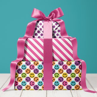 Colorful Happy Face Stripes and Polka Dot