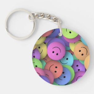 Colorful Happy Faces Emoji Art Keychain