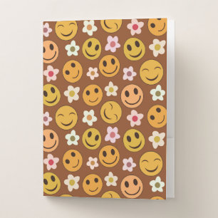Colorful Happy Faces With Flowers Pocket Folder