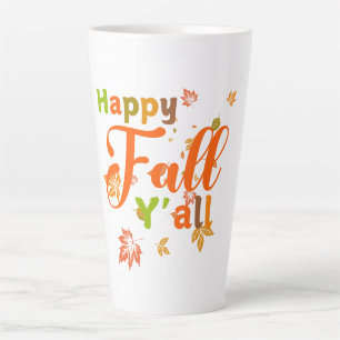 Colorful Happy Fall Y'all with Autumn Leaves Latte Mug