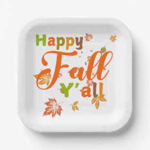 Colorful Happy Fall Y'all with Autumn Leaves Paper Plates