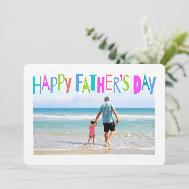 Colorful Happy Father's Day Lettering Photo Card (Standing Front)