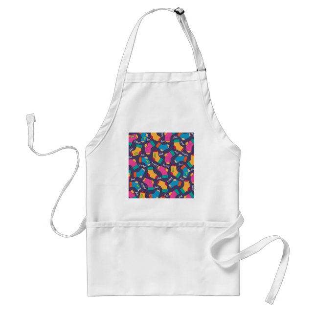 Colorful Happy Feet Socks Pattern Adult Apron (Front)