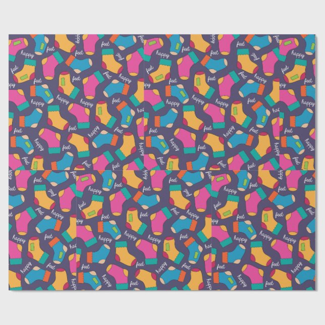 Colorful Happy Feet Socks Pattern Wrapping Paper (Flat)