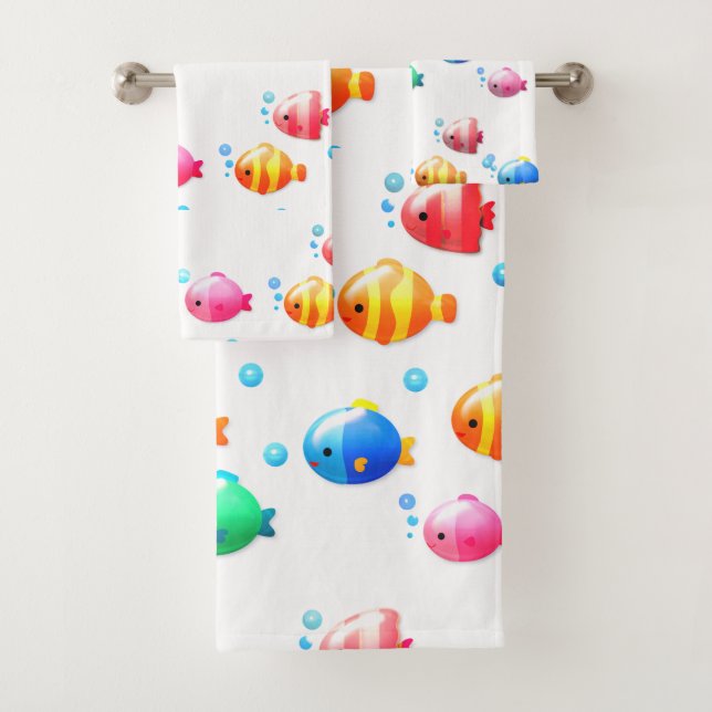 Colorful Happy Fish with Bubbles  Bath Towel Set (Insitu)