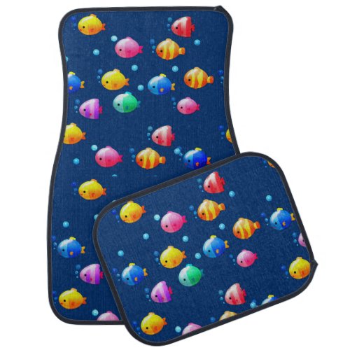 Colorful Happy Fish with Bubbles  Car Floor Mat