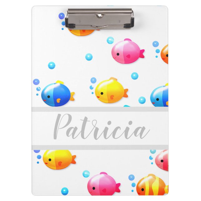 Colorful Happy Fish with Bubbles Clipboard (Front)
