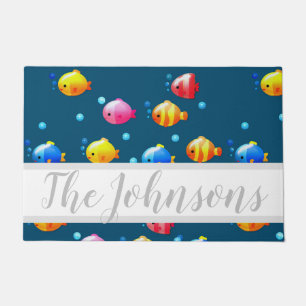 Colorful Happy Fish with Bubbles Doormat