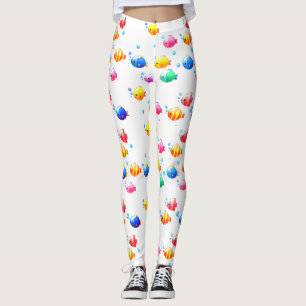 Colorful Happy Fish with Bubbles Leggings
