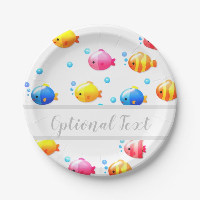 Colorful Happy Fish with Bubbles  Paper Plates (Front)