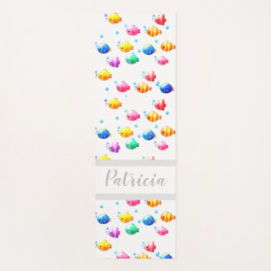 Colorful Happy Fish with Bubbles Yoga Mat