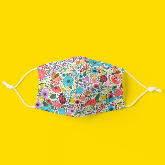 Colorful Happy Floral Pattern Cute Wild Flowers Cloth Face Mask