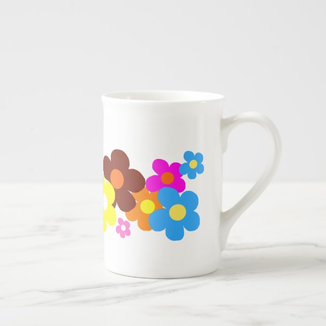 Colorful Happy Flowers Bone China Mug (Right)