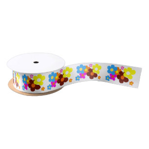 Colorful Happy Flowers Satin Ribbon