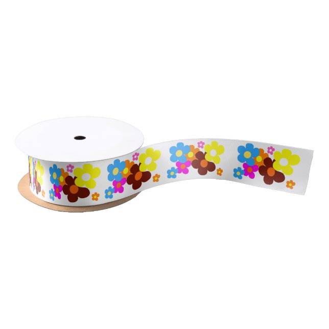 Colorful Happy Flowers Satin Ribbon (Spool)