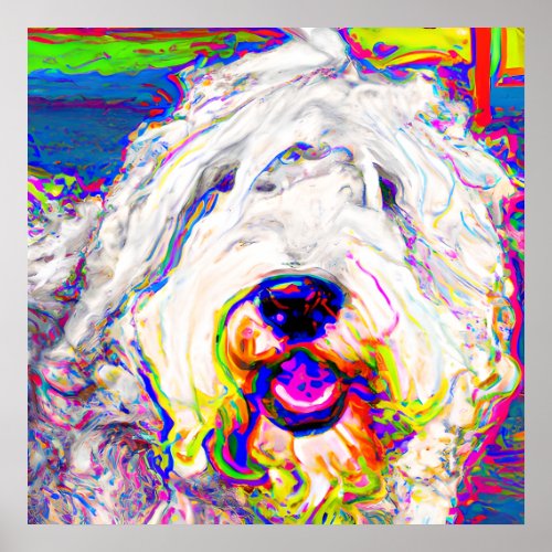 Colorful Happy Fluffy Old English Sheepdog Poster