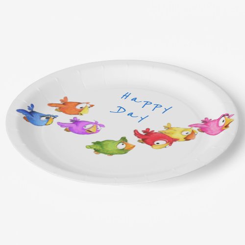 Colorful Happy Flying Birds _ Cute Funny Sparrows  Paper Plates