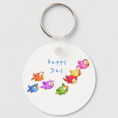 Colorful Happy Flying Birds Keychain Sparrows