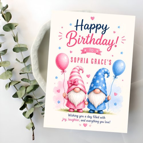 Colorful Happy Gnomes Birthday Card