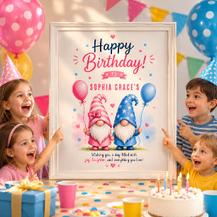 Colorful Happy Gnomes Birthday Poster
