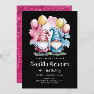 Colorful happy gnomes with balloons invitation