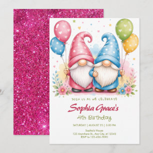 Colorful happy gnomes with balloons invitation