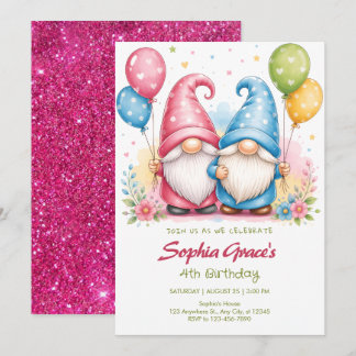 Colorful happy gnomes with balloons invitation
