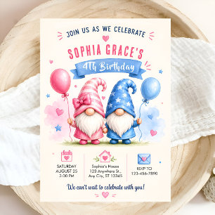 Colorful happy gnomes with balloons invitation
