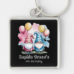 Colorful happy gnomes with balloons keychain