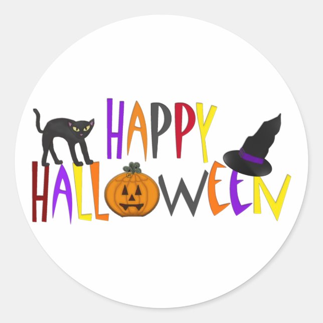 Colorful Happy Halloween Classic Round Sticker (Front)