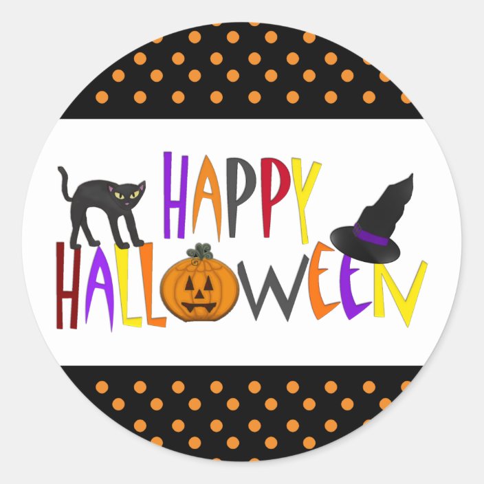 Colorful Happy Halloween Classic Round Sticker | Zazzle.com