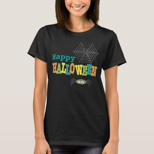 Colorful Happy Halloween Spider Web T_Shirt