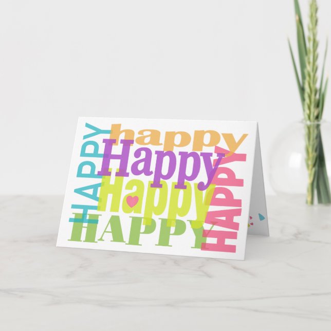 Colorful Happy Happy Birthday Typography  Card (Front)