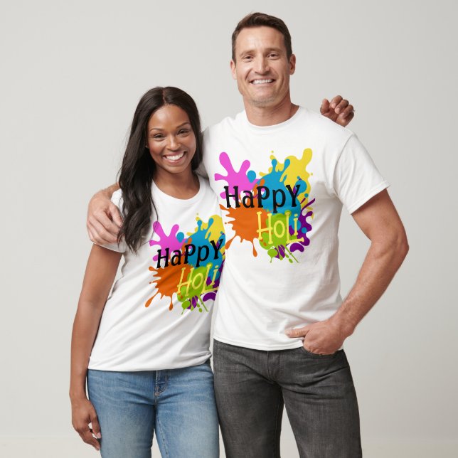 Colorful Happy Holi Customized  T-Shirt (Unisex)
