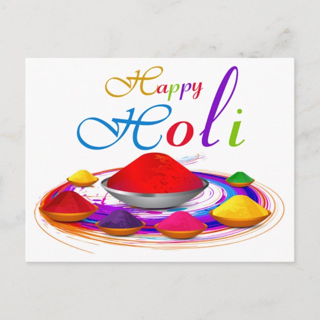 Colorful Happy Holi Powders Paint Swirl Postcard (Front)