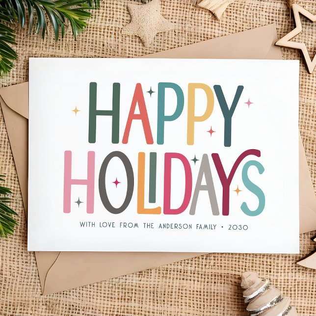 Colorful Happy Holidays Cute Retro Stars Holiday Card (Creator Uploaded)