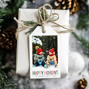 Colorful Happy Holidays Cute Retro Stars Photo Gift Tags