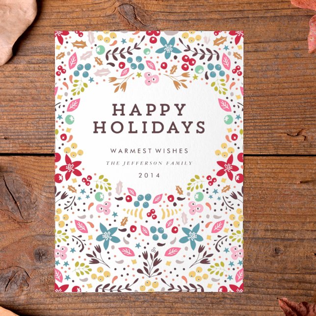 Colorful Happy Holidays Floral Holiday Card (Creator Uploaded)