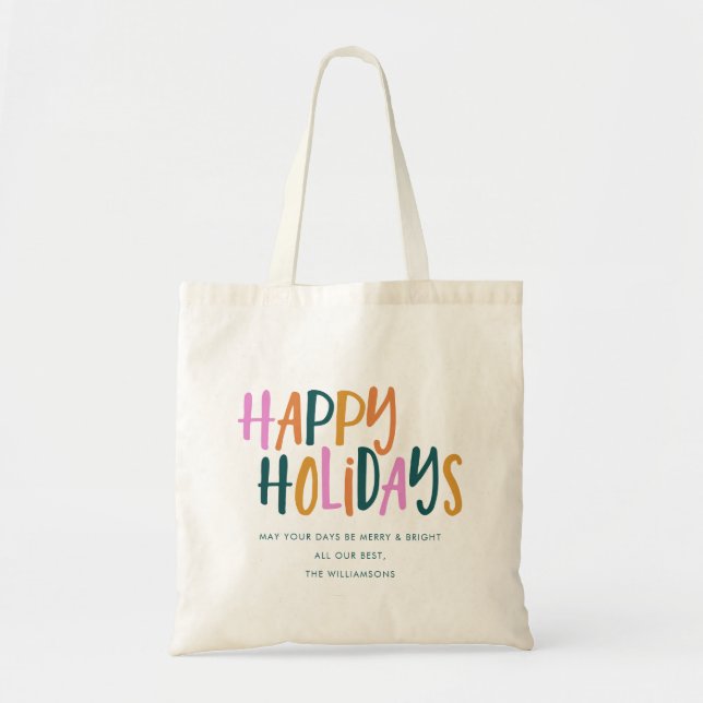Colorful Happy Holidays Reusable Gift Wrap Bag (Front)
