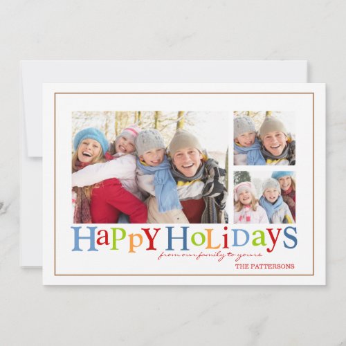 Colorful Happy Holidays Three Picture Photo Card