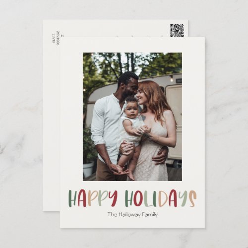 Colorful Happy Holidays Vertical Single Photo Holiday Postcard