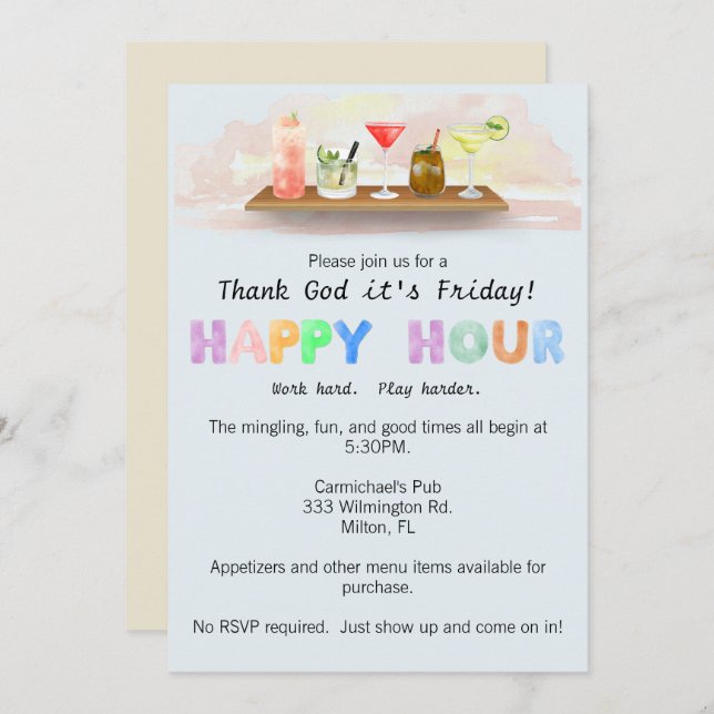 Colorful Happy Hour Invitation (Front/Back)