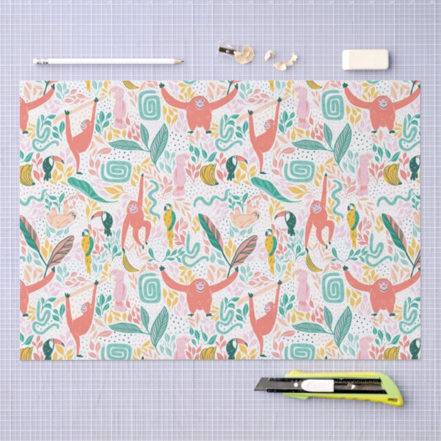 Colorful Happy Jungle Animals Pattern Tissue Paper (Craft)