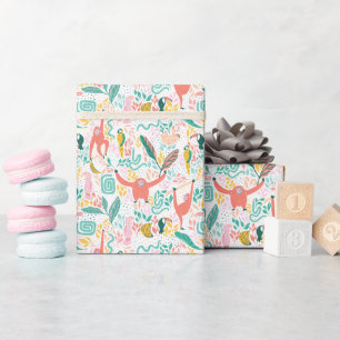 Colorful Happy Jungle Animals Tropical Leaves Wrapping Paper